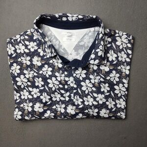 Brax Polo Shirt Mens 2XL Blue White Floral Ultralight Easy Care Stretch Casual